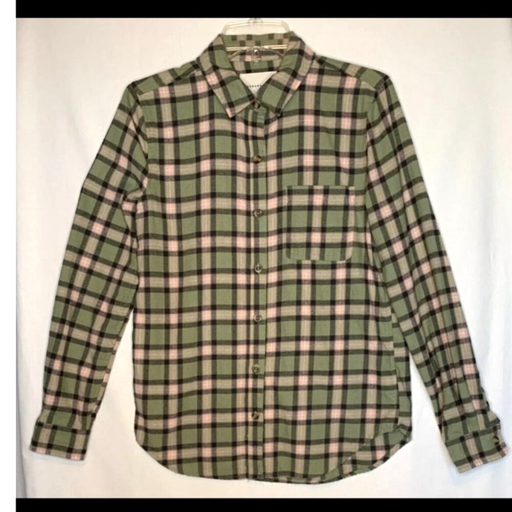 🌻Aeropostale Womens Flannel Shirt Sz XL Green Pink Super Soft Long Sleeves